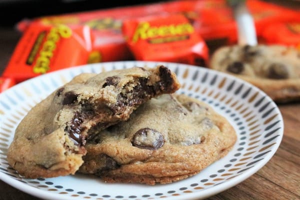 Reese's stuffed inside of Chocolate Chip Cookie #reeses #stuffedcookie