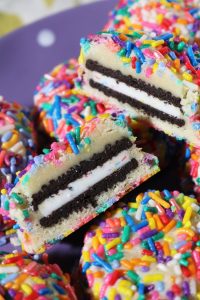 Birthday Cake Oreo Stuffed Cheesecake Cookies.