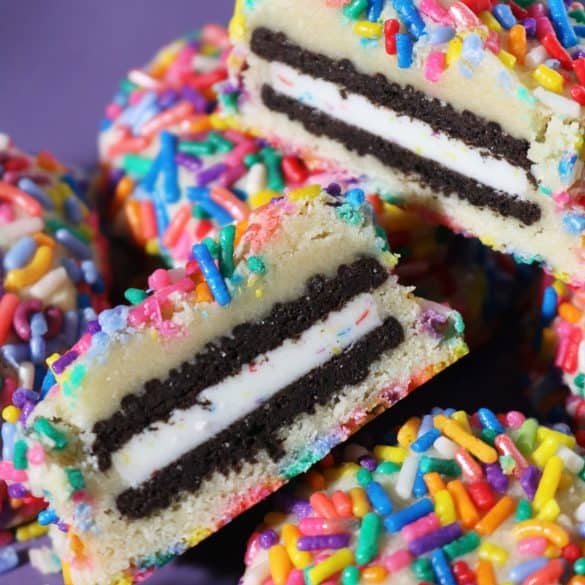 Birthday Cake Oreo Stuffed Cheesecake Cookies.