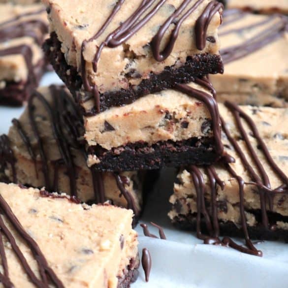 Stack of Chocolate Chip Cookie Dough Brownies.