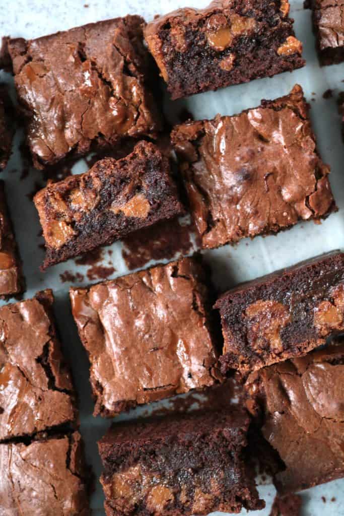 Dulce de Leche Brownies Cut Up.