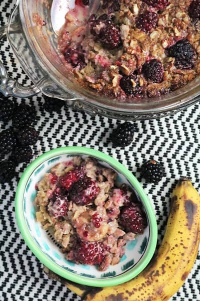 Overnight Baked Oatmeal with Blackberries and Bananas #oatmeal