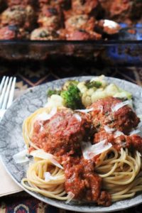 Baked Turkey Ricotta Meatballs with Spaghetti