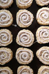 Tray of Cinnabon Roll Rice Krispies Treats.