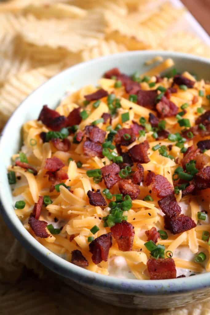 Loaded Baked Potato Dip in bowl.