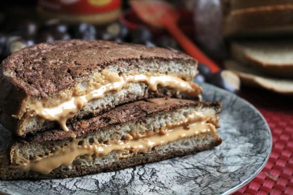 French toast stuffed with peanut butter and coated in chocolate