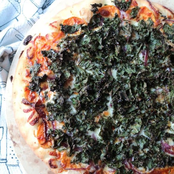 Sweet Potato Kale Pizza with Rosemary & Red Onion.