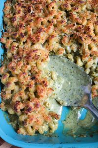 White Cheddar Mac & Cheese with Arugula Pesto.