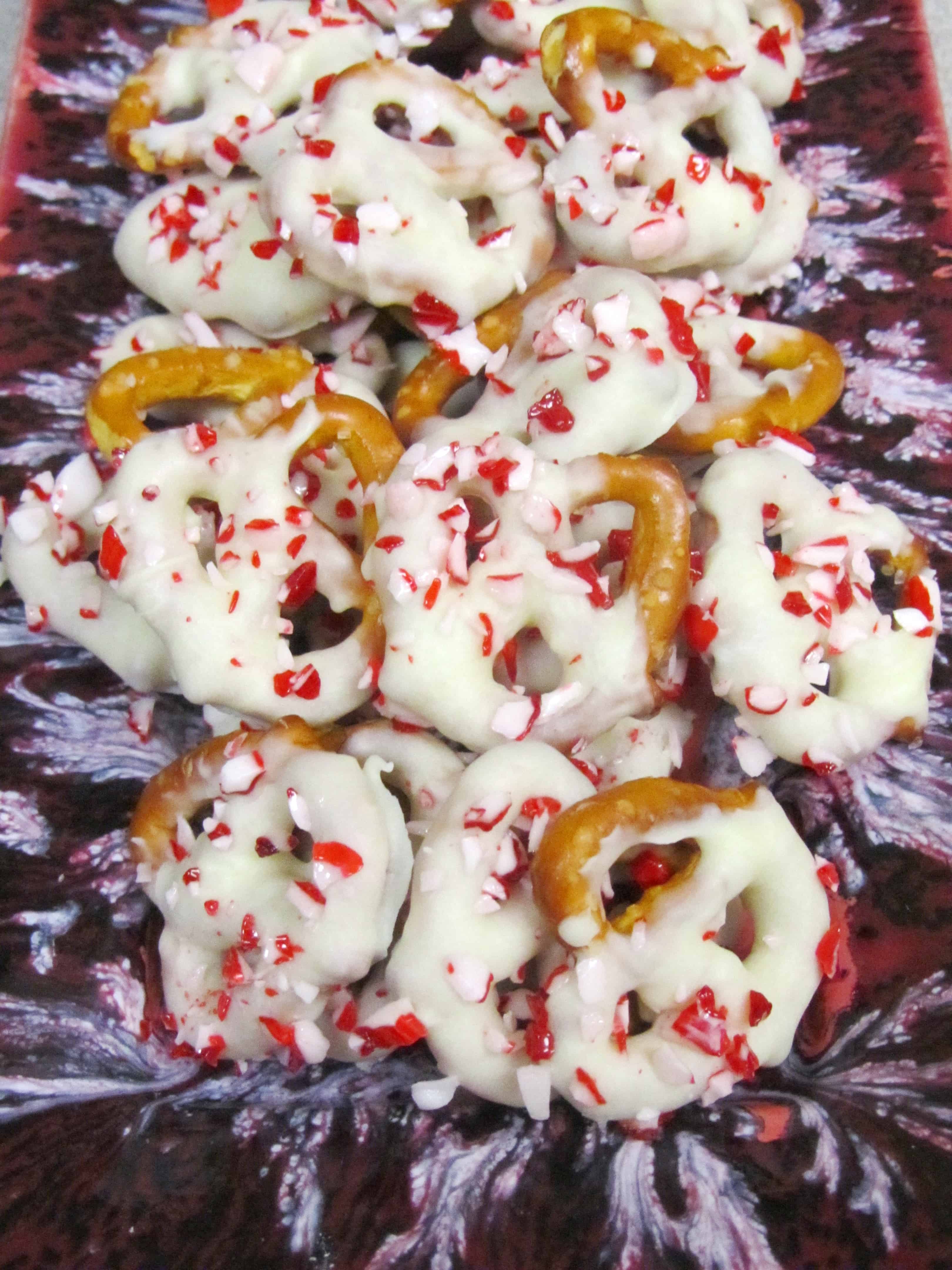 White Chocolate Peppermint Covered Pretzels