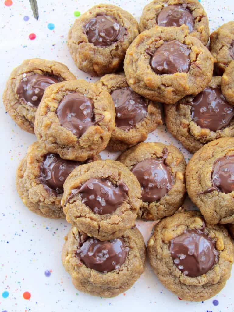 Salted Nutella Peanut Butter Thumbprint Cookies