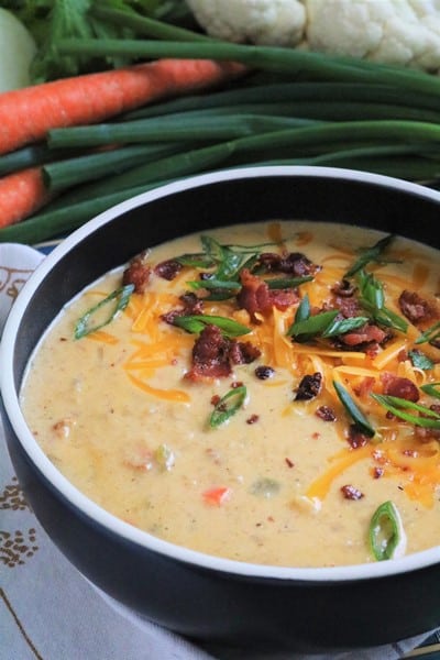 Bowl of Bacon-Cheddar Cauliflower Chowder