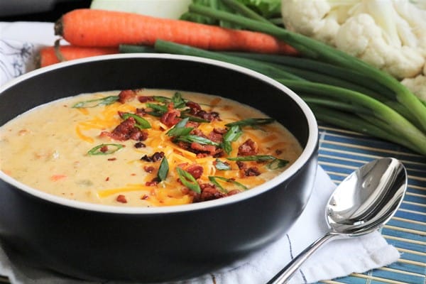 Cauliflower Chowder with bacon and cheddar