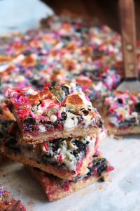 Valentine’s Funfetti 7 Layer Bars Stacked.