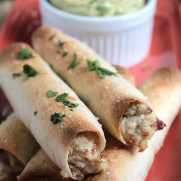 Baked Chicken Bacon Ranch Taquitos with Avocado Ranch.