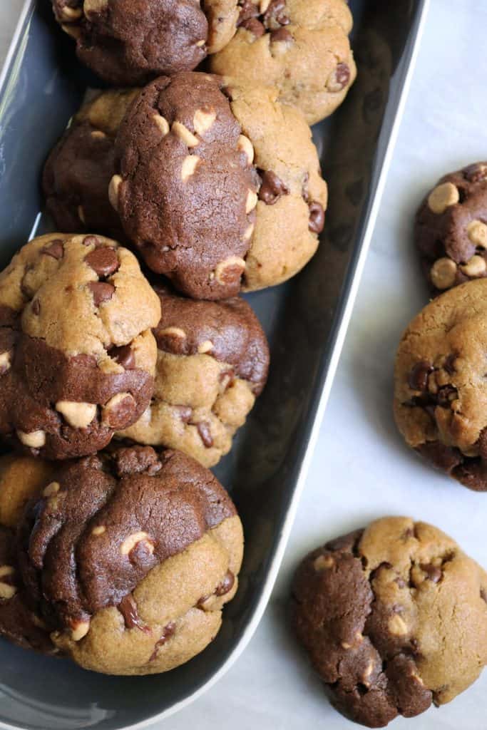 Dark Chocolate Peanut Butter Half & Half Cookies.