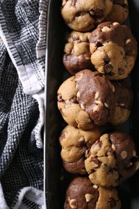 Dark Chocolate Peanut Butter Half & Half Cookies on a Platter.