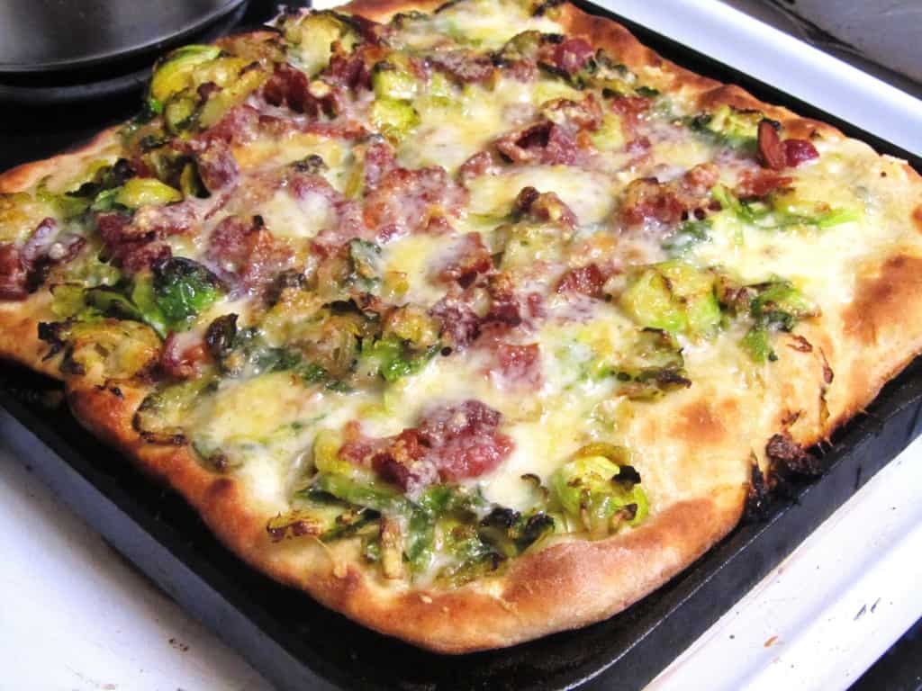 Cast Iron Skillet Brussels Sprouts Bacon Pizza