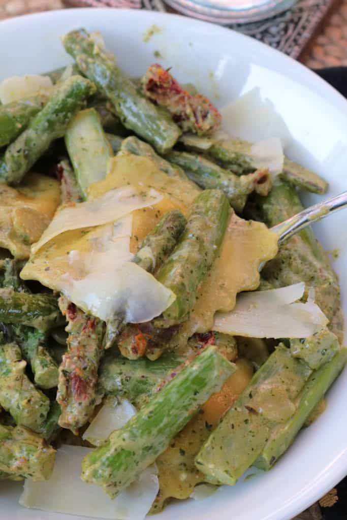 Creamy Pesto with Ravioli.