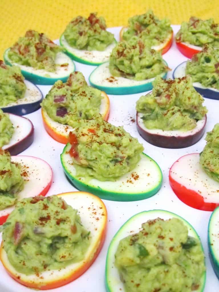 Rainbow Guacamole Deviled Eggs