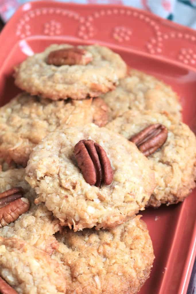Coconut Pecan Cookies on a plate.
