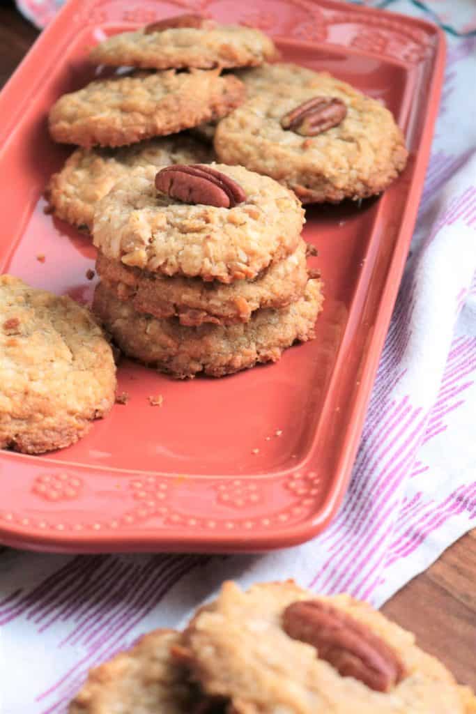 Coconut Pecan Cookies Stacked.