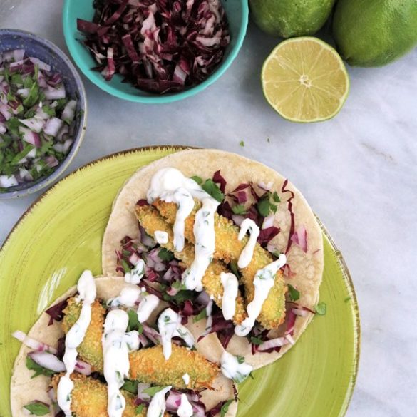 Oven-Fried Avocado Tacos with Cilantro Lime Creme