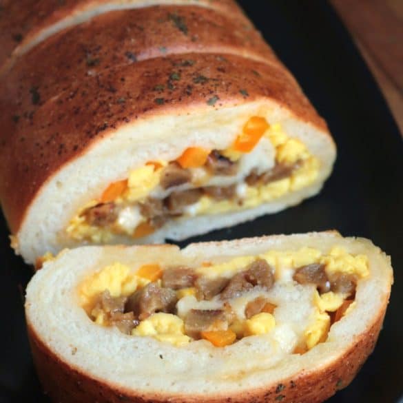 Breakfast Stromboli, sliced.