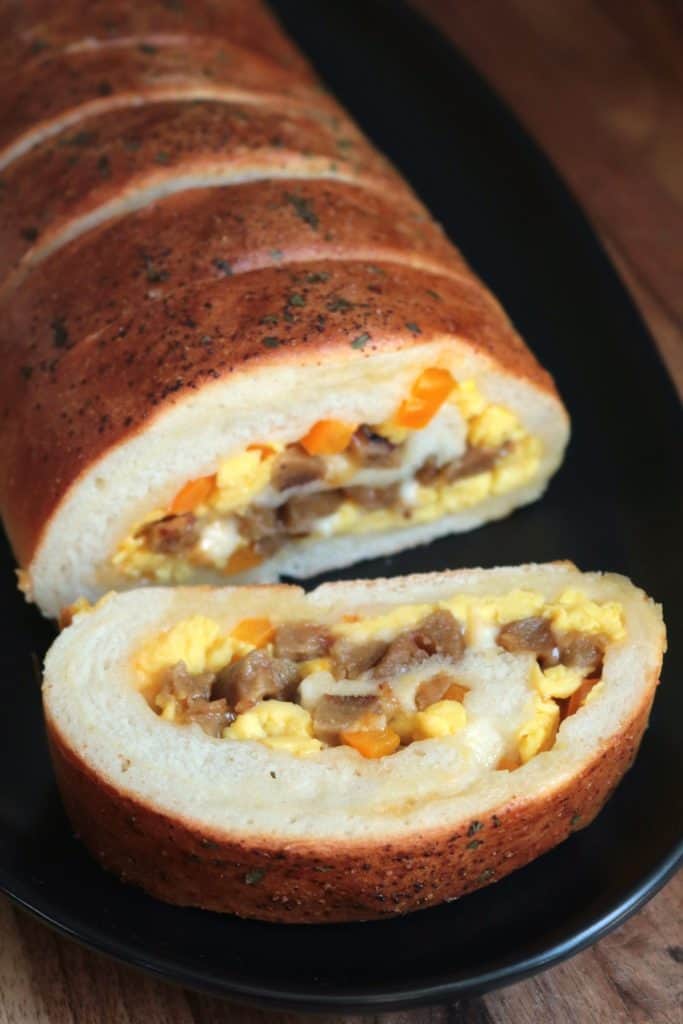 Breakfast Stromboli, sliced.