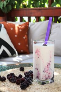 Vanilla Bean-Nutmeg Milkshake with Blackberry Swirl