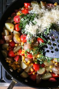 Baby Potatoes with Tomato Corn Saute.