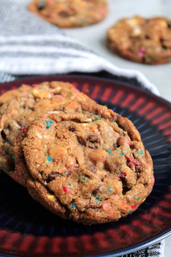 Birthday Cake S’mores Cookies on plate.