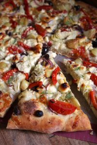 Sliced Greek Pizza.