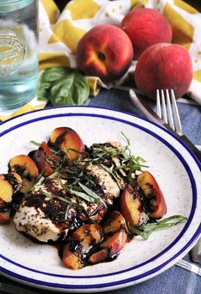 Fresh Roasted Peach Chicken with Balsamic Glaze Reduction