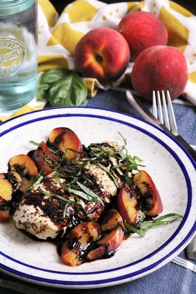 Fresh Roasted Peach Chicken with Balsamic Glaze Reduction