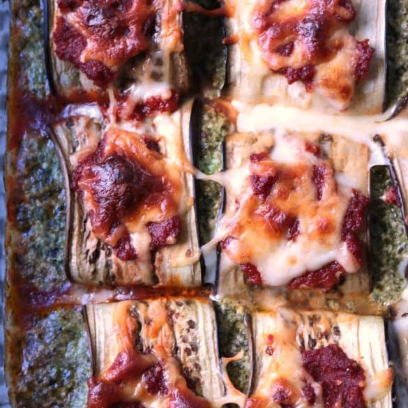 Eggplant Manicotti with Creamy Pesto Filling.
