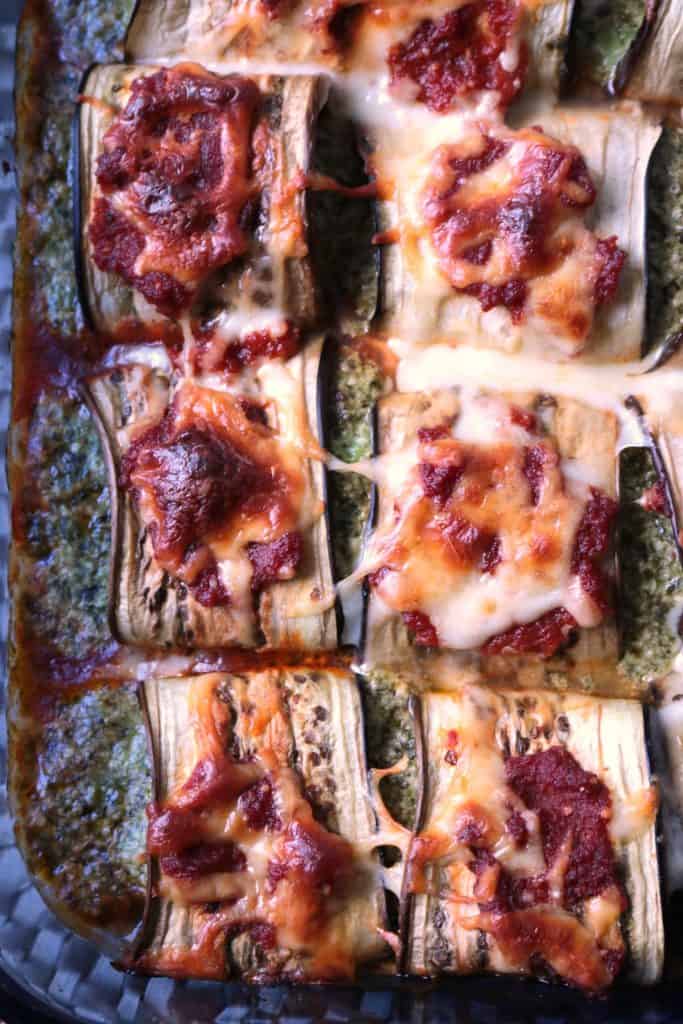 Eggplant Manicotti with Creamy Pesto Filling.