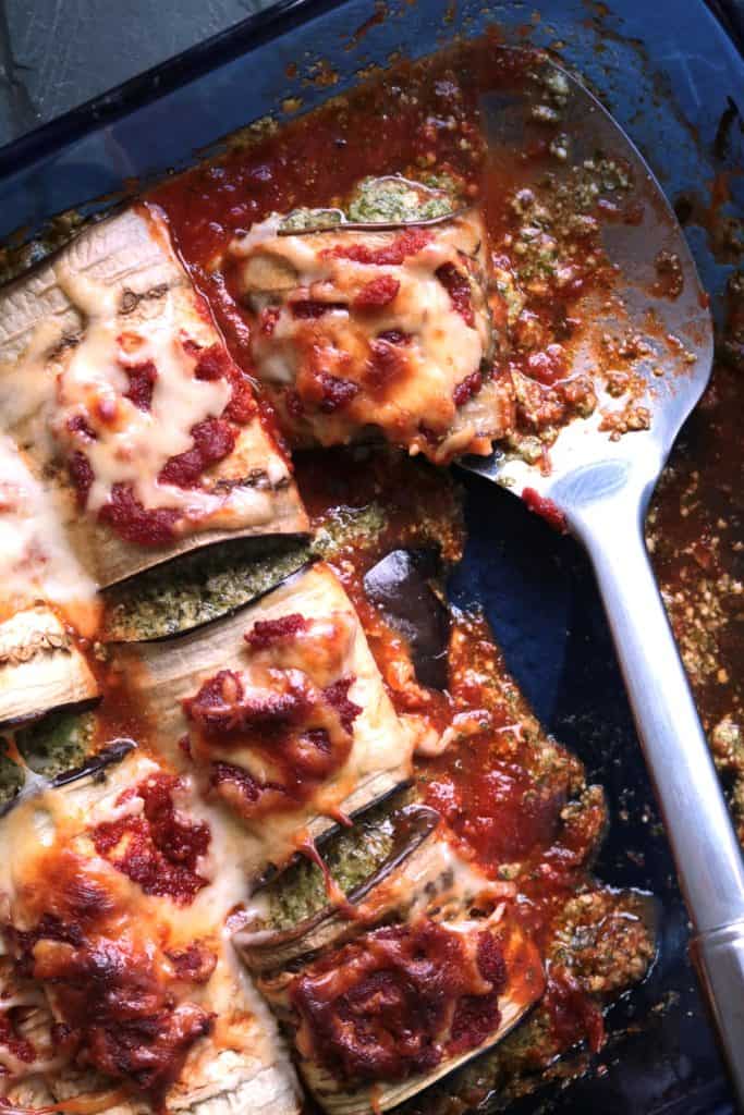 Eggplant Manicotti in a DIsh.