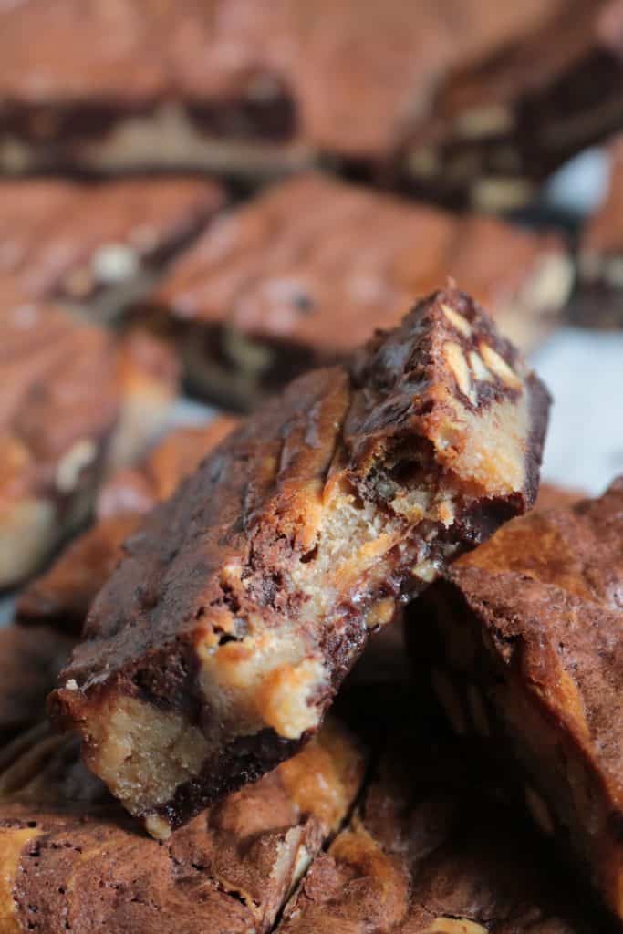 Bite out of a Gluten-Free Buckeye Brownie.