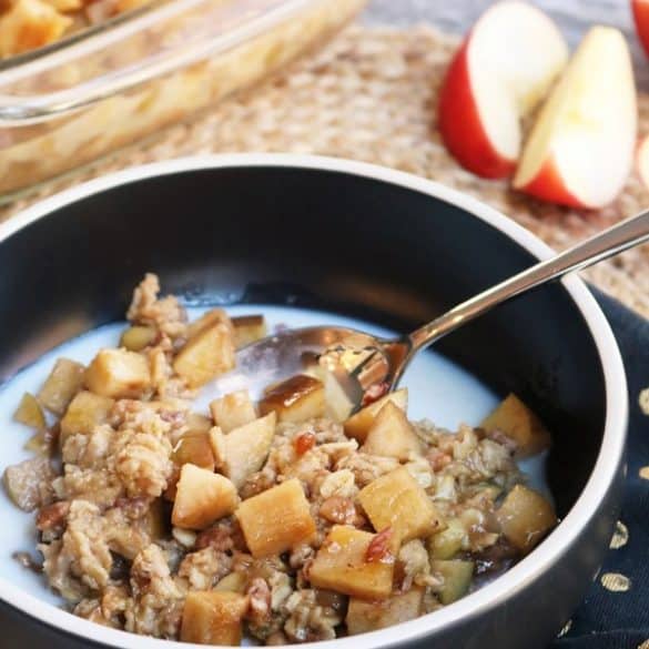 Overnight Baked Apple Cider Oatmeal with Milk.