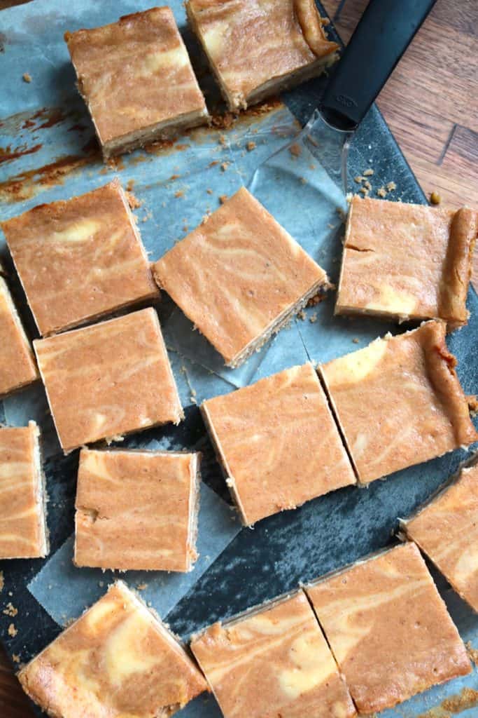 Gluten-Free Apple Butter Swirl Cheesecake Bars.