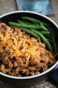 Homemade Hamburger Helper with Green Beans.