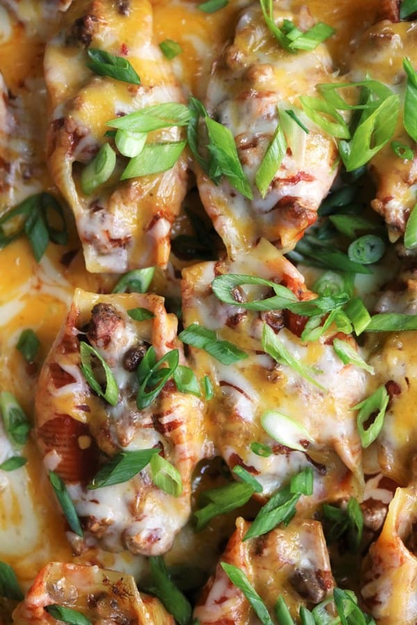 CLose-up Photo of Mexican Stuffed Shells.