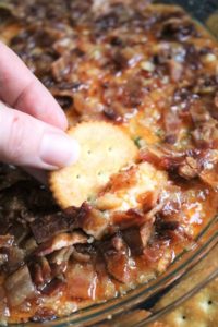 Captain Rodney's Baked Cheese Dip with bacon, cheddar and Ritz crackers