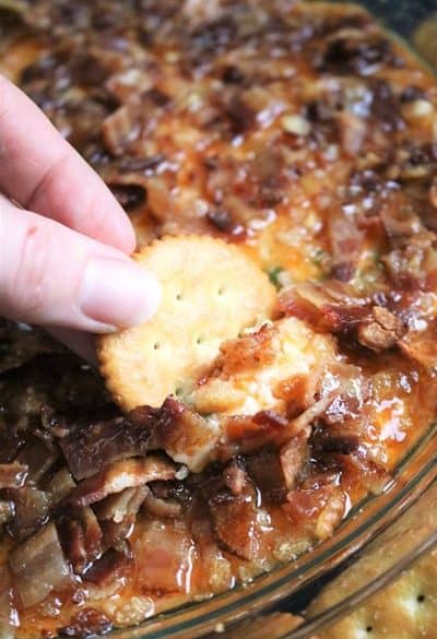 Captain Rodney's Baked Cheese Dip with bacon, cheddar and Ritz crackers