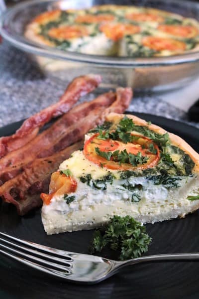 Goat Cheese, Spinach & Tomato Quiche with a side of bacon #brunch