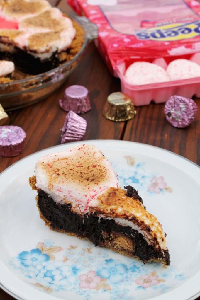 Peanut Butter Cup Brownie Peeps S'mores Pie 2