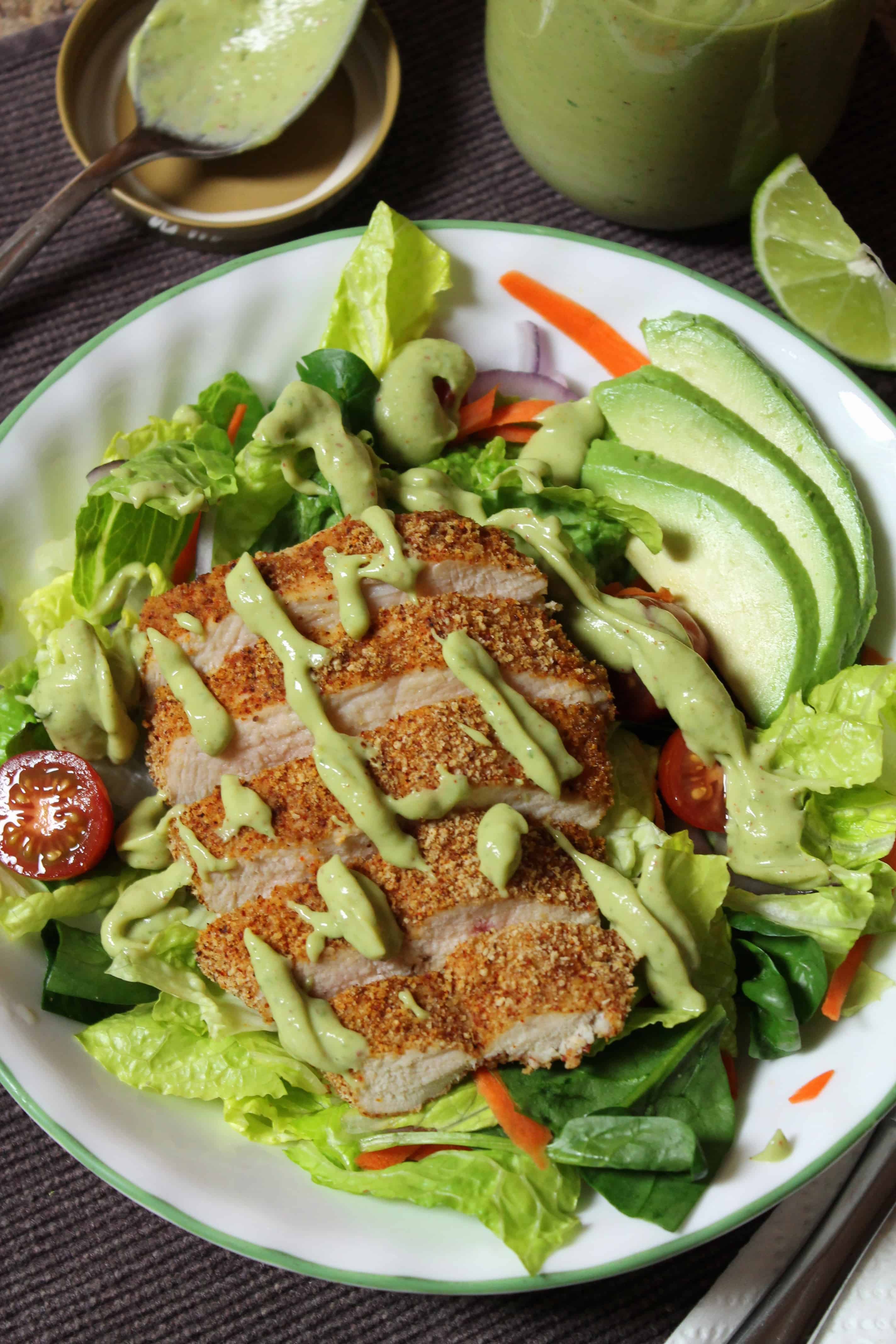 Southwestern OvenFried Chicken Salad with Avocado Dressing