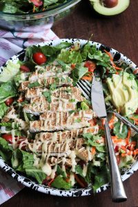 Southwestern Fried Chicken Salad with Avocado Dressing