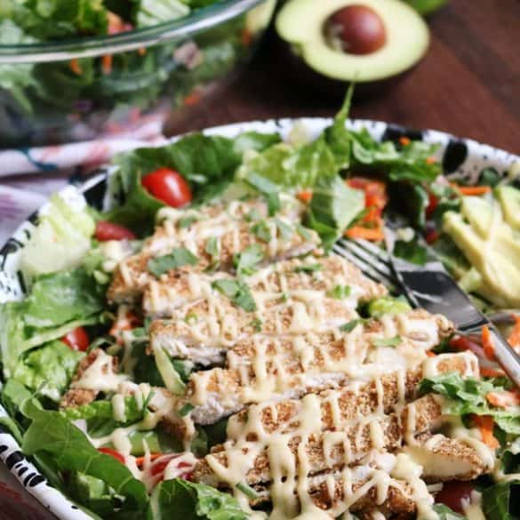 Southwestern Oven-Fried Chicken Salad with Avocado Dressing