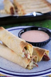 Baked Reuben Taquitos with Leftover Corned Beef